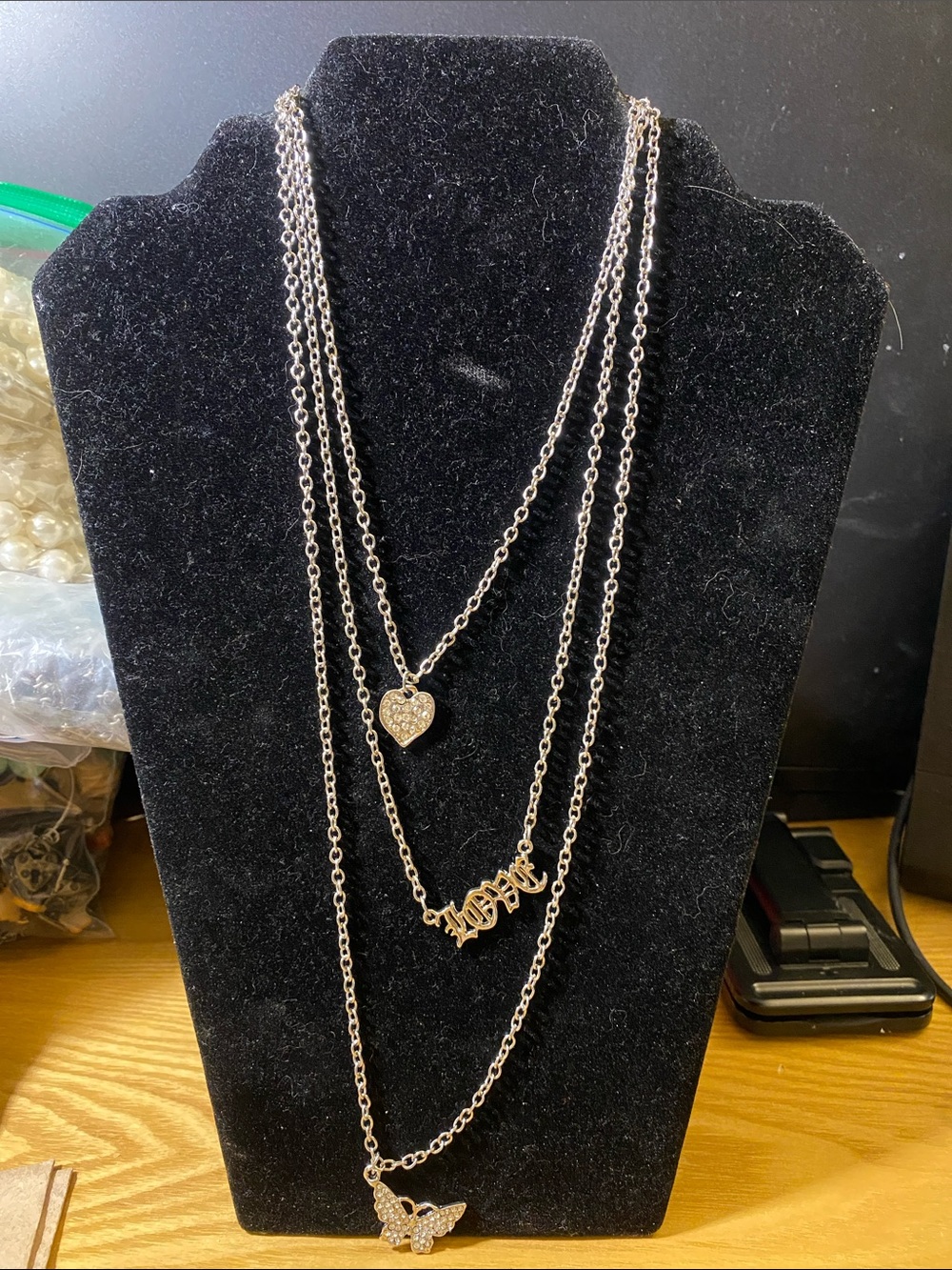 Silver tone layered chain necklace